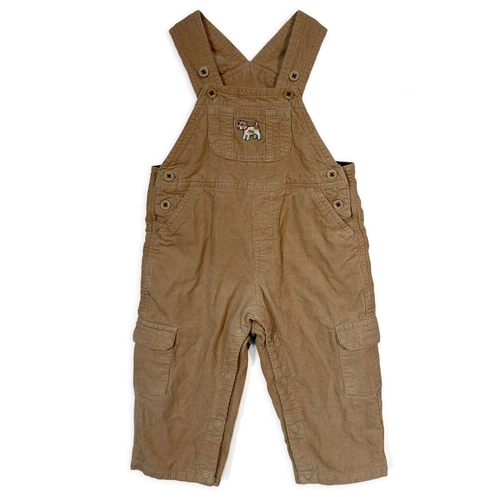 Lands' End Baby Corduroy Overalls with Puppy 3-6M Tan Classic